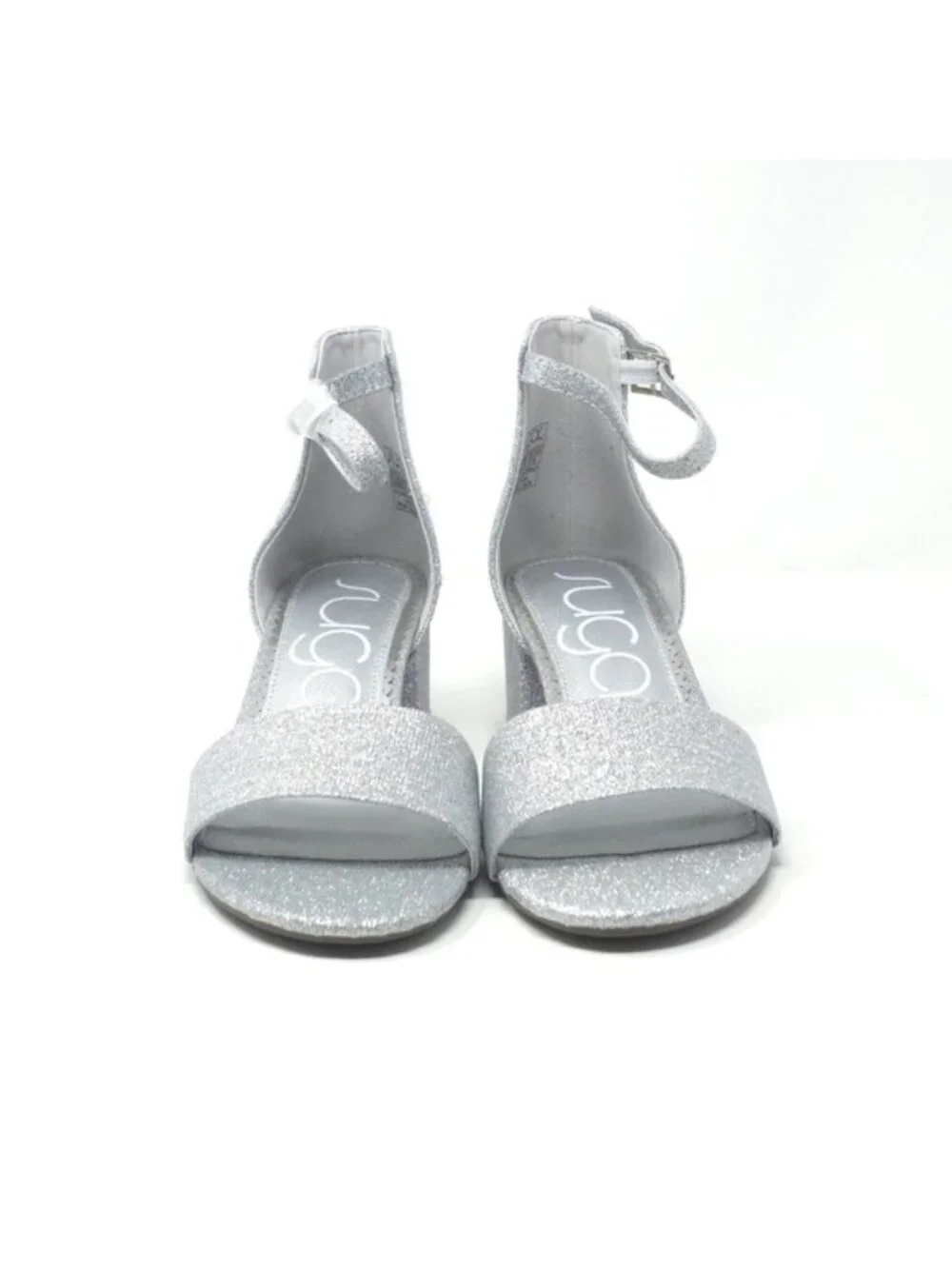 Sugar Noelle Silver Glitter Ankle Strap Block Heel Sandals Size 6M